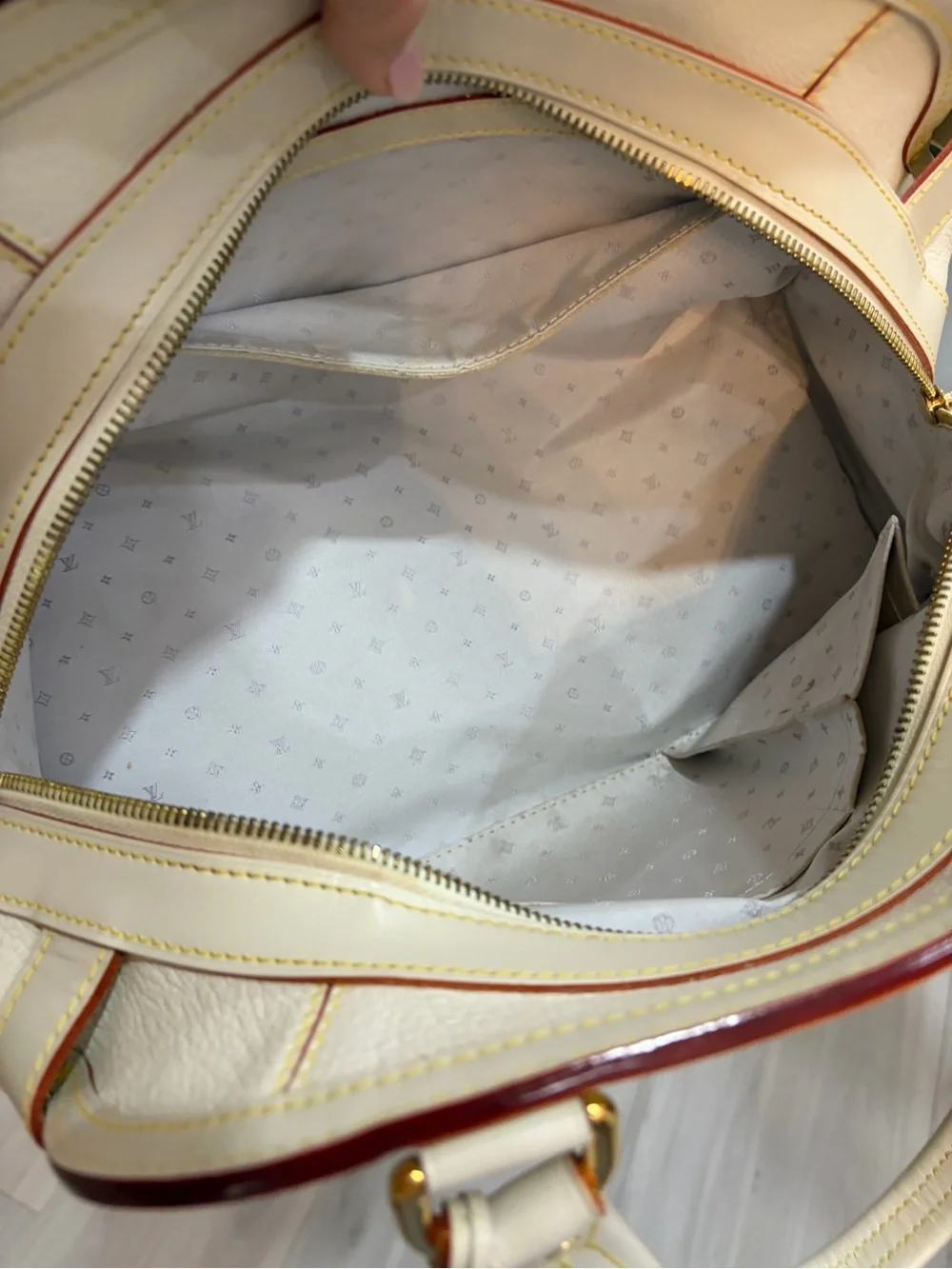 Louis Vuitton White Leather Satchel with Gold Hardware